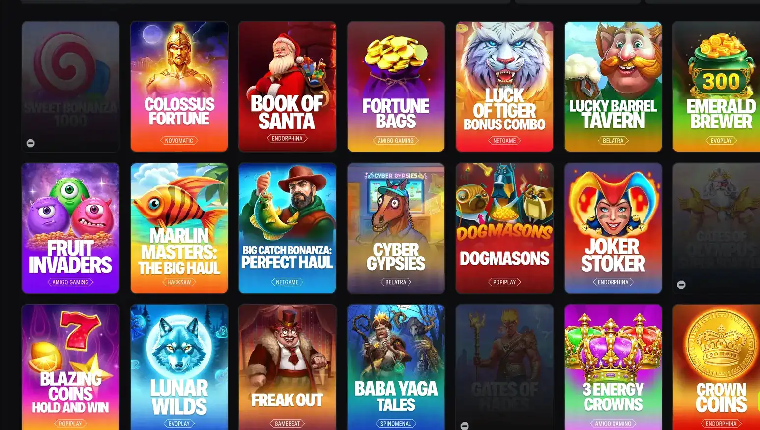 Интерфейс Bitz casino с играми